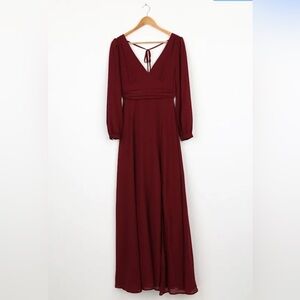Lulu's $88 Love You So Burgundy Long Sleeve Maxi Dress S EUC P2P 15-17” W13” L61